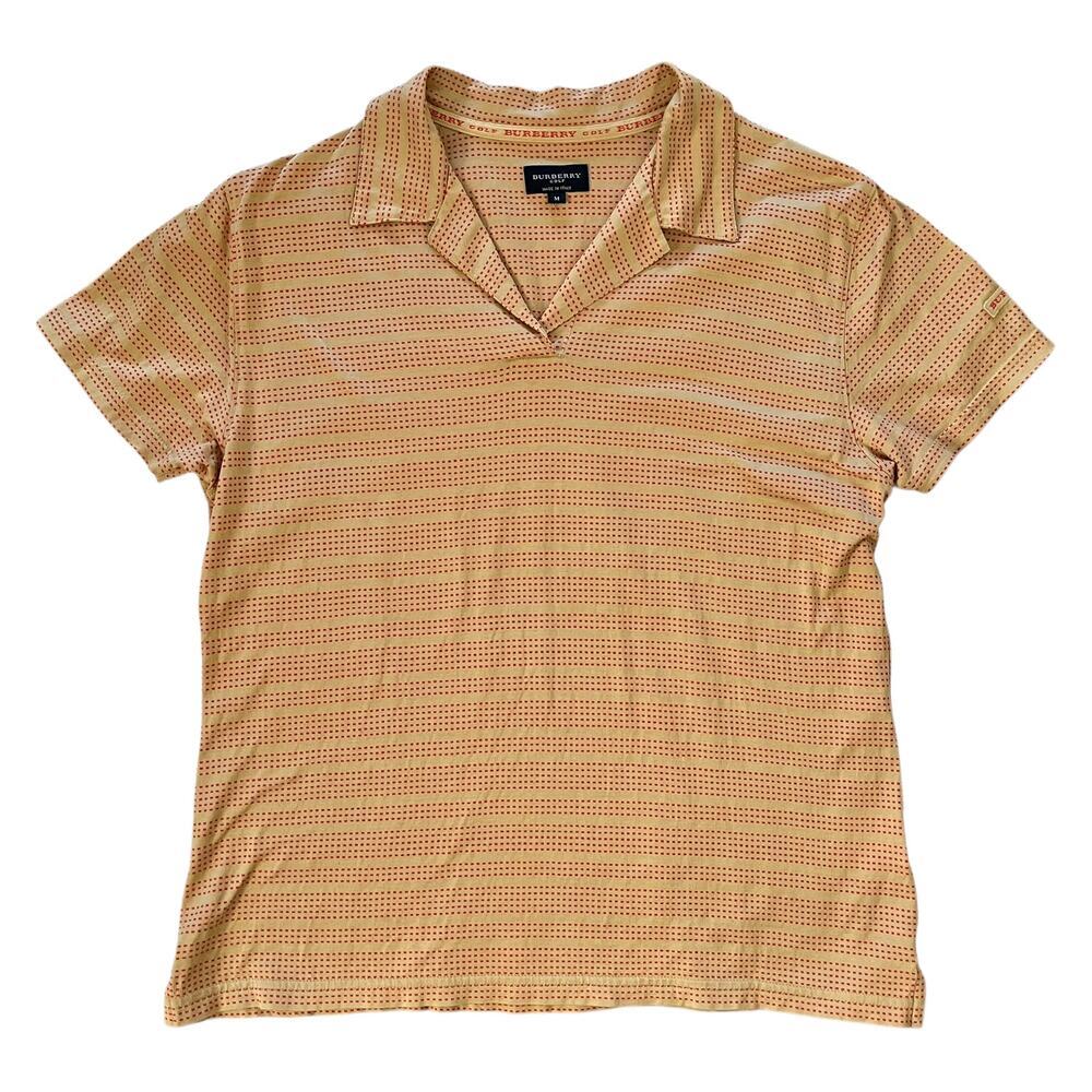 Burberry Golf Y2K Vintage Camel Cotton Red Stripe Womens Polo T-Shirt Top Size M - Picture 2 of 10